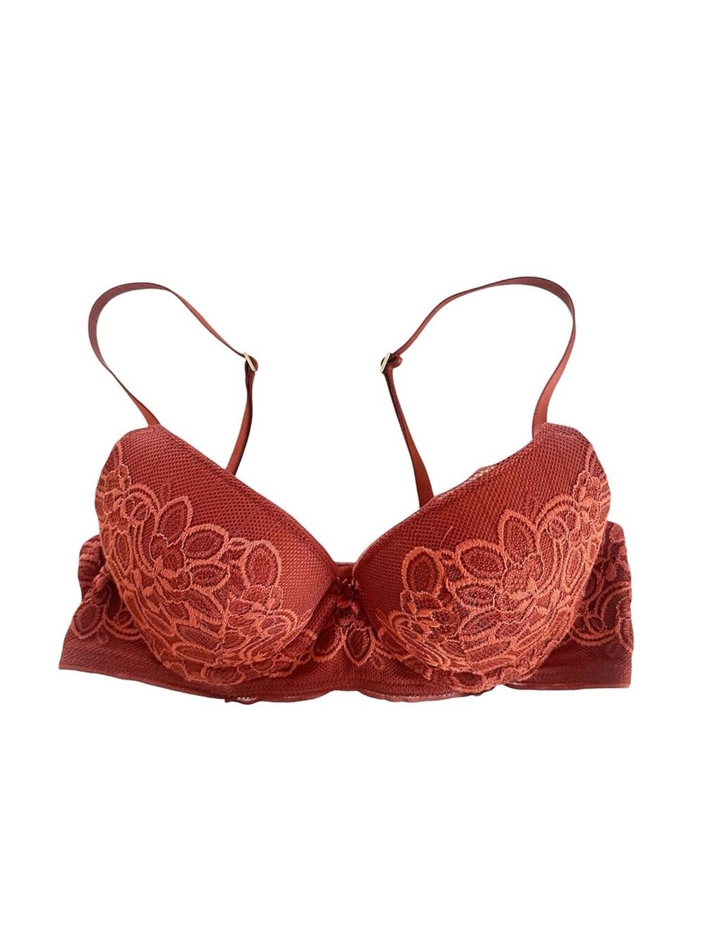 American Eagle Aerie Real Power Plunge Push-Up Bra Rust Orange Size 32B EUC